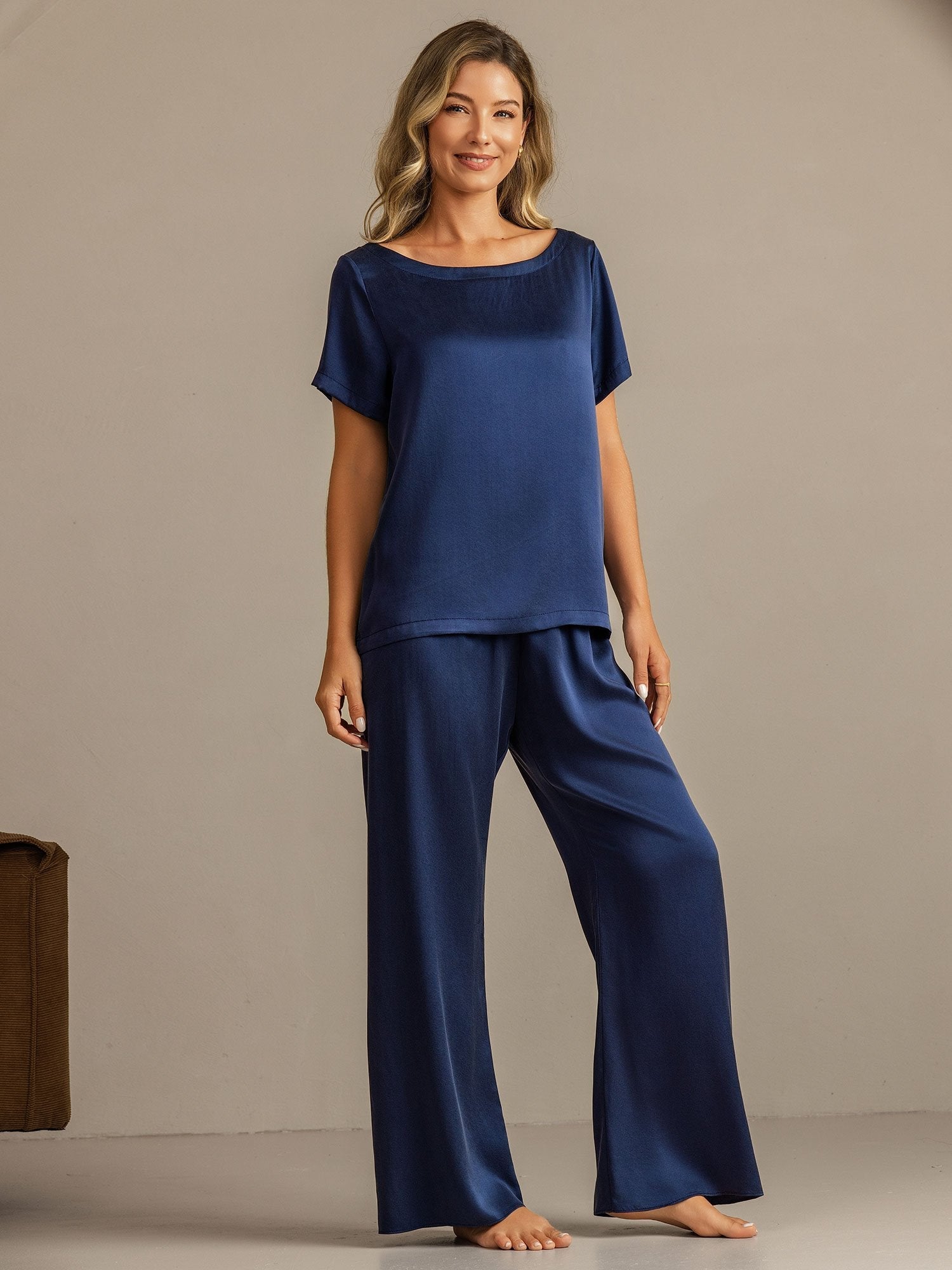 [Donkerblauw] SilkSilky-NL 19Momme Zijde Womens Pajamas 001