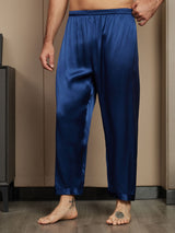 [Donkerblauw] SilkSilky-NL Pure Silk Mens Sleep Bottoms 001