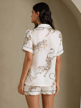 [Witte Jachtluipaard] SilkSilky-NL Short Sleeve Notch Collar Dames Pyjama Set 002