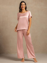 [Perzikhuid] SilkSilky-NL 19Momme Korte Mouw Dames Pyjama Set 007