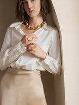 [Wit] SilkSilky-NL Long Sleeve Lapel Collar Dames Blouse 003