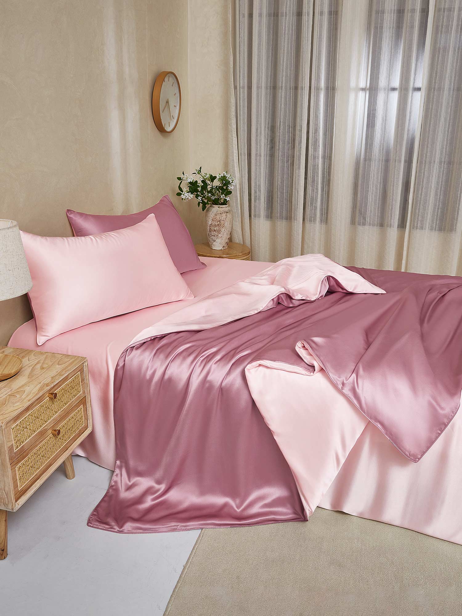 [BleekMauve+Lichtroze] SilkSilky-NL 19Momme Bedding Set 003,