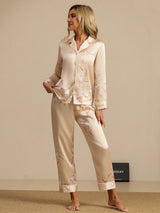 [Champagne] SilkSilky-NL Long Sleeve Lapel Collar Dames Pyjama Set 006