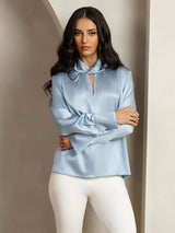 [Grijsachtig Blauw] SilkSilky-NL 19Momme Zijde Womens Shirt 006