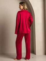 [Wijn] SilkSilky-NL 19Momme Lange Mouw Notchkraag Dames Pyjama Set 002