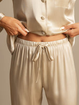 [Champagne] SilkSilky-NL Long Sleeve Lapel Collar Dames Pyjama Set 007
