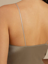 [Khaki] SilkSilky-NL Spaghetti Strap V Neck Cami-Top 005