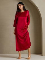 [Wijn] SilkSilky-NL 3/4 Sleeve Round Neck Jurk 005