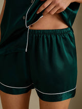 [Donkergroen] SilkSilky-NL Short Sleeve Lapel Collar Dames Pyjama Set 005