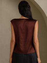 [Pure Chocolade] SilkSilky-NL Cap Sleeve Cowl Neck Dames T-Shirt 002