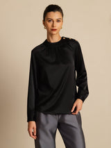 [Zwart] SilkSilky-NL 19Momme Lange Mouw Ronde Hals Blouse 003