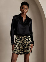 [Zwart] SilkSilky-NL 19Momme Lange Mouw Reverskraag Dames Blouse 004