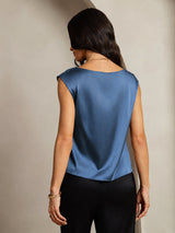 [Echt Petrol] SilkSilky-NL Cap Sleeve Cowl Neck Dames T-Shirt 002