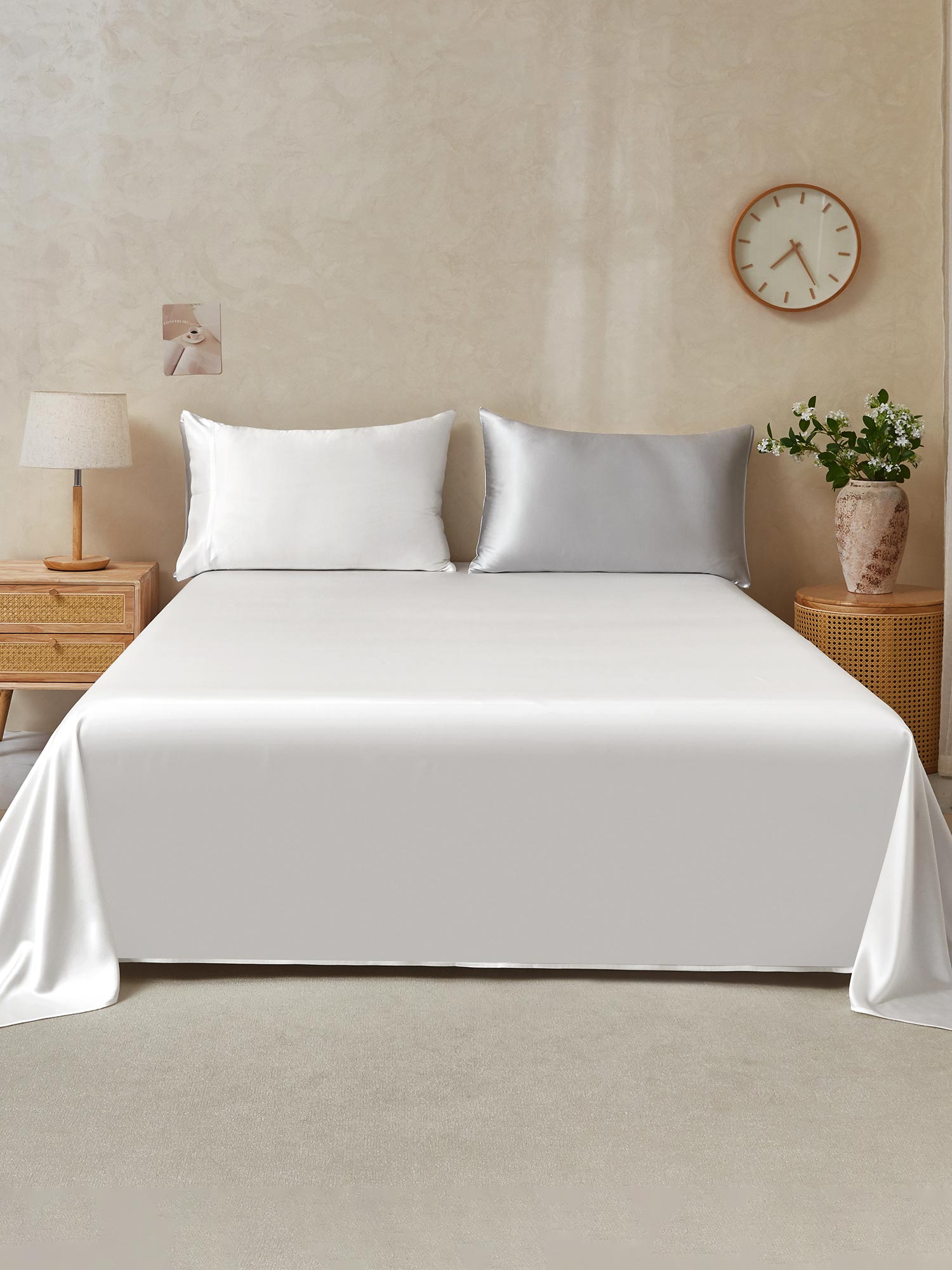 [Lichtgrijs+Wit] SilkSilky-NL 25Momme Bedding Set 001,