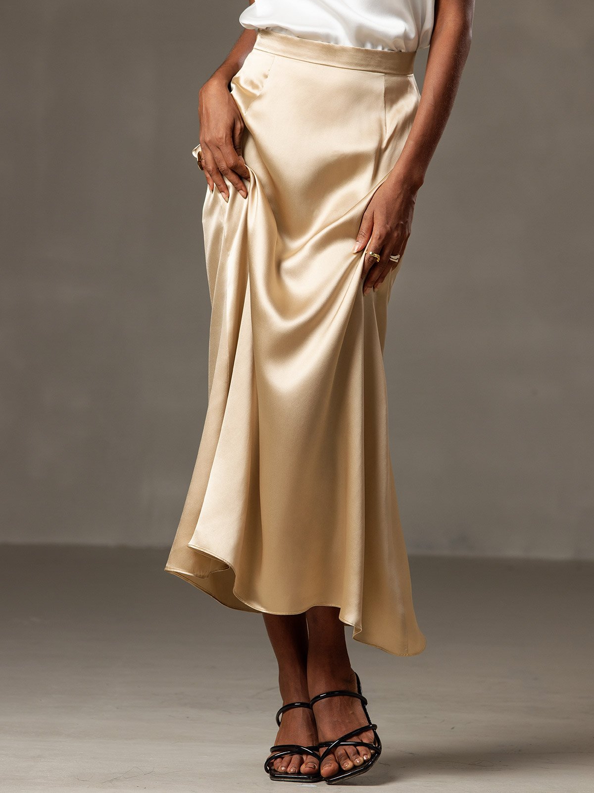 [Champagne] SilkSilky-NL 19Momme Zijde Skirt 002