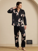 [Zwart] SilkSilky-NL Long Sleeve Notch Collar Heren Pyjama Set 007