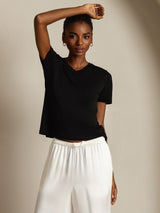 [Zwart] SilkSilky-NL Short Sleeve V Neck Dames T-Shirt 005