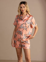 [Roze Kat] SilkSilky-NL Short Sleeve Lapel Collar Dames Pyjama Set 004