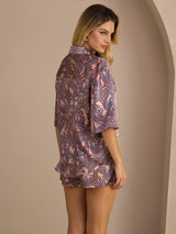 [Roze Palm] SilkSilky-NL Half Sleeve Lapel Collar Dames Pyjama Set 002