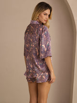 [Roze Palm] SilkSilky-NL Half Sleeve Lapel Collar Dames Pyjama Set 002