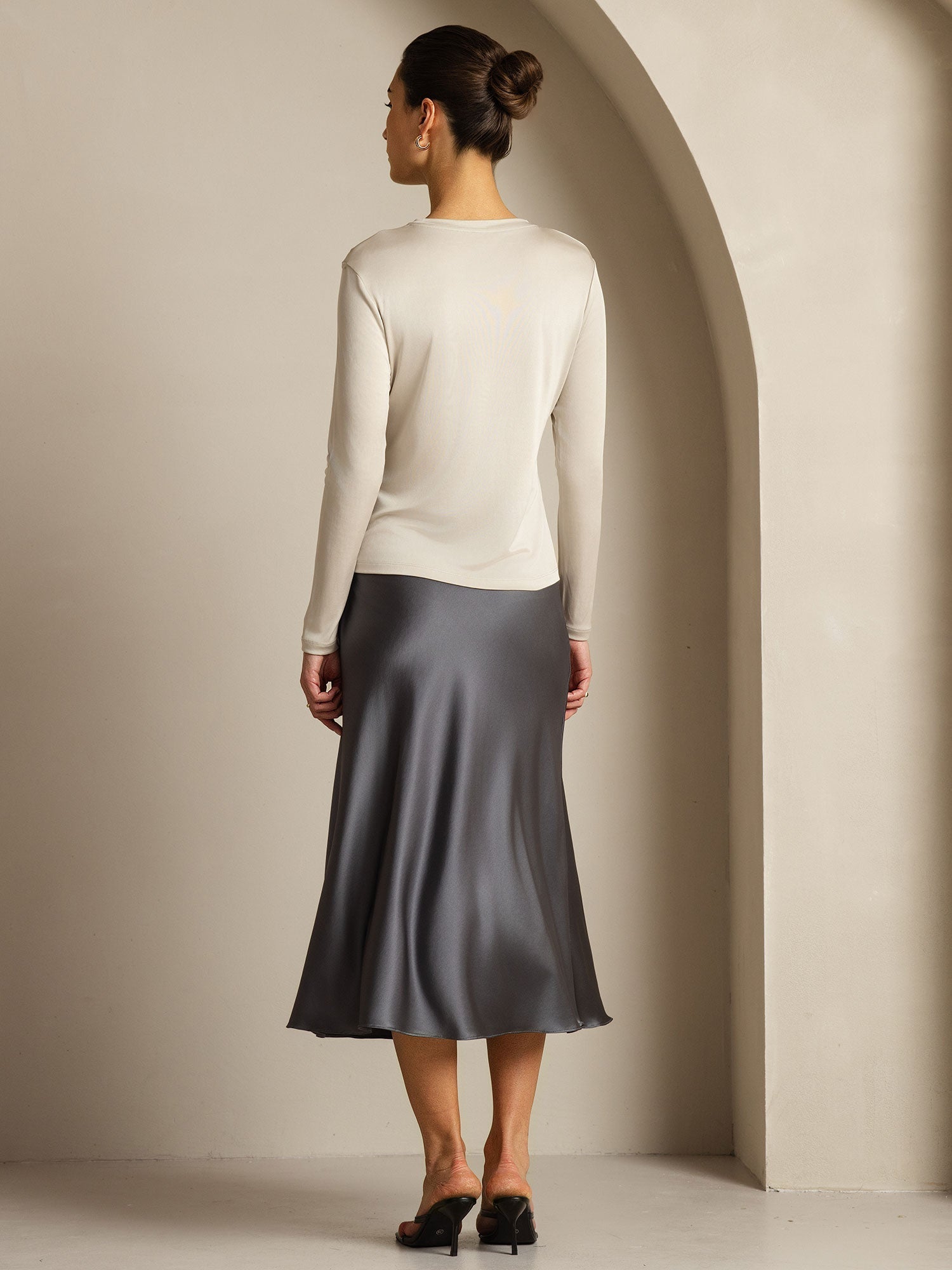 [Grijs] SilkSilky-NL Zijde Womens T-Shirt 012,