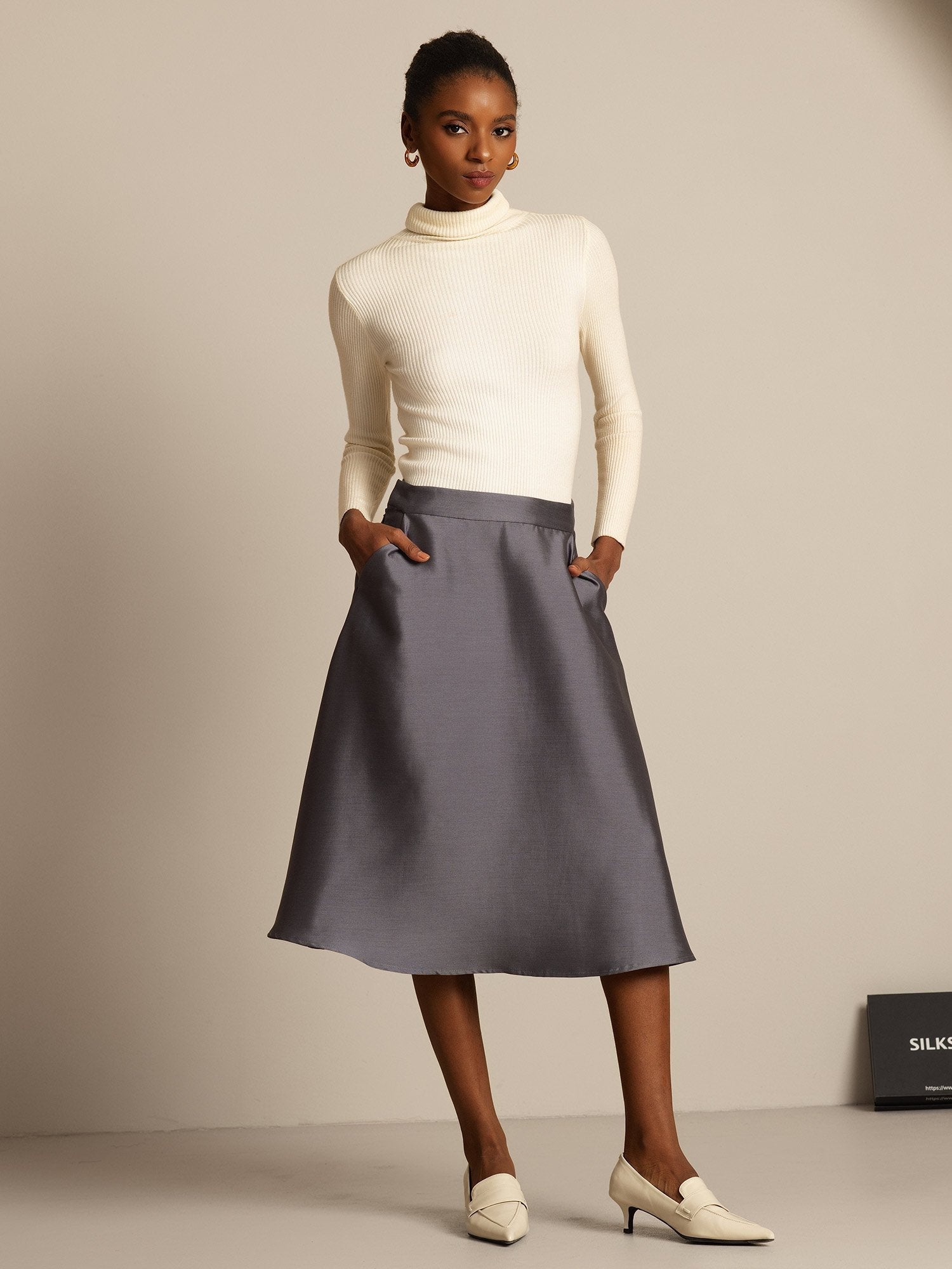 [Grijs] SilkSilky-NL 32Momme Silk-Wool Blend Skirt 005,
