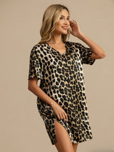 [Leopard] SilkSilky-NL Pure Silk Korte Mouw Nightgown 003