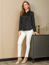 [Zwart] SilkSilky-NL Long Sleeve Lapel Collar Dames Blouse 004