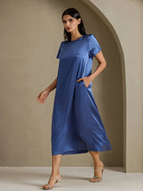 [Echt Petrol] SilkSilky-NL Short Sleeve Crew Neck Jurk 007
