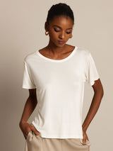 [Wit] SilkSilky-NL Korte Mouw Ronde Hals Dames T-Shirt 001