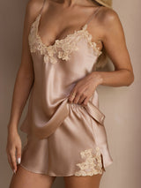 [Roze] SilkSilky-NL Spaghetti Strap V Neck Cami-Set 006