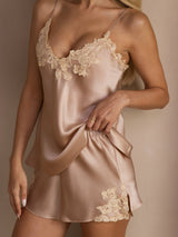 [Roze] SilkSilky-NL Spaghetti Strap V Neck Cami-Set 006