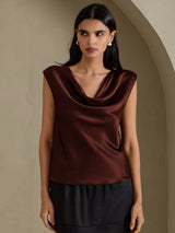 [Pure Chocolade] SilkSilky-NL Cap Sleeve Cowl Neck Dames T-Shirt 001