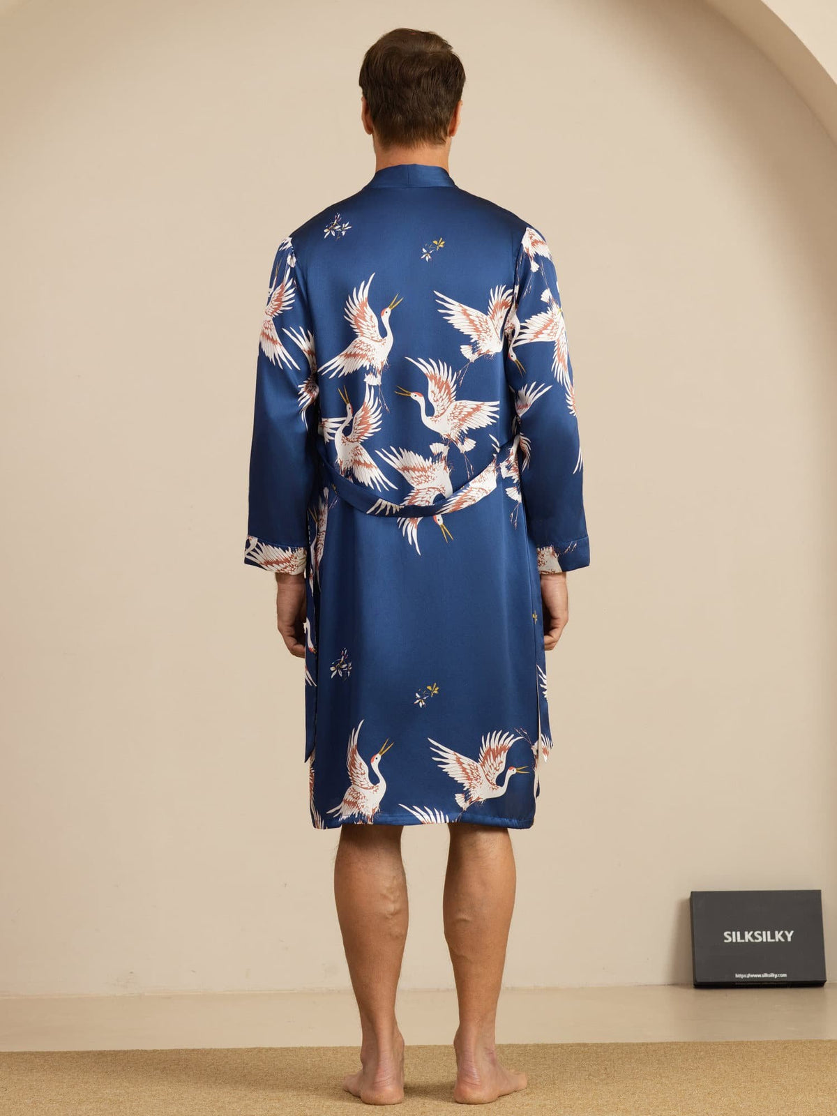 [Donkerblauw] SilkSilky-NL 19Momme Long Sleeve Mens Pajamas 002