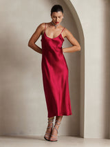 [Wijn] SilkSilky-NL Spaghetti Strap V Neck Jurk 003