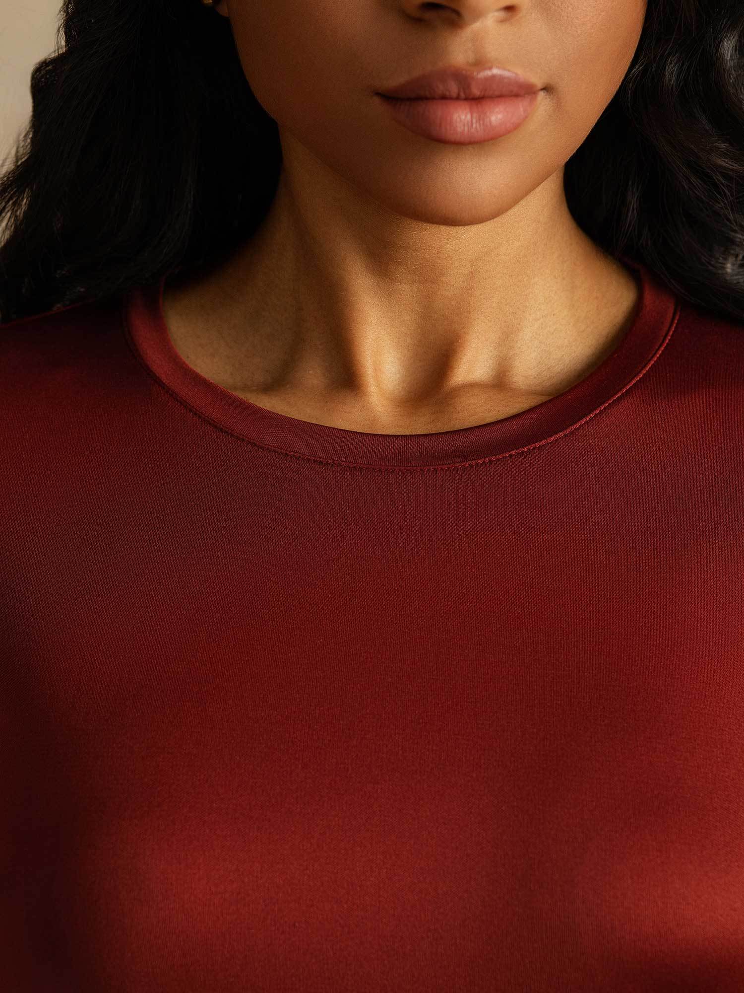 [Gebakken Baksteen] SilkSilky-NL Lange Mouw Crew Hals Dames T-Shirt 004