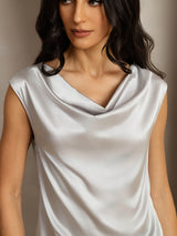 [Zilver] SilkSilky-NL Cap Sleeve Cowl Neck Dames T-Shirt 005