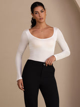 [Wit] SilkSilky-NL Long Sleeve U-hals Dames T-Shirt 004