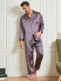 SilkSilky NL 19Momme Pure Silk Lange Mouw Revers Heren Pyjama Set Grijs 004