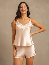 [Roze] SilkSilky-NL Spaghetti Bandjes V Hals Cami-Set 007