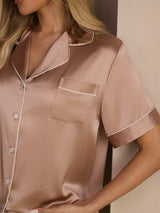[Toscane] SilkSilky-NL Short Sleeve Lapel Collar Dames Pyjama Set 004