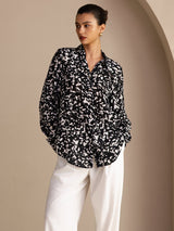 [Zwarte Spikkel] SilkSilky-NL Long Sleeve Lapel Collar Blouse 001