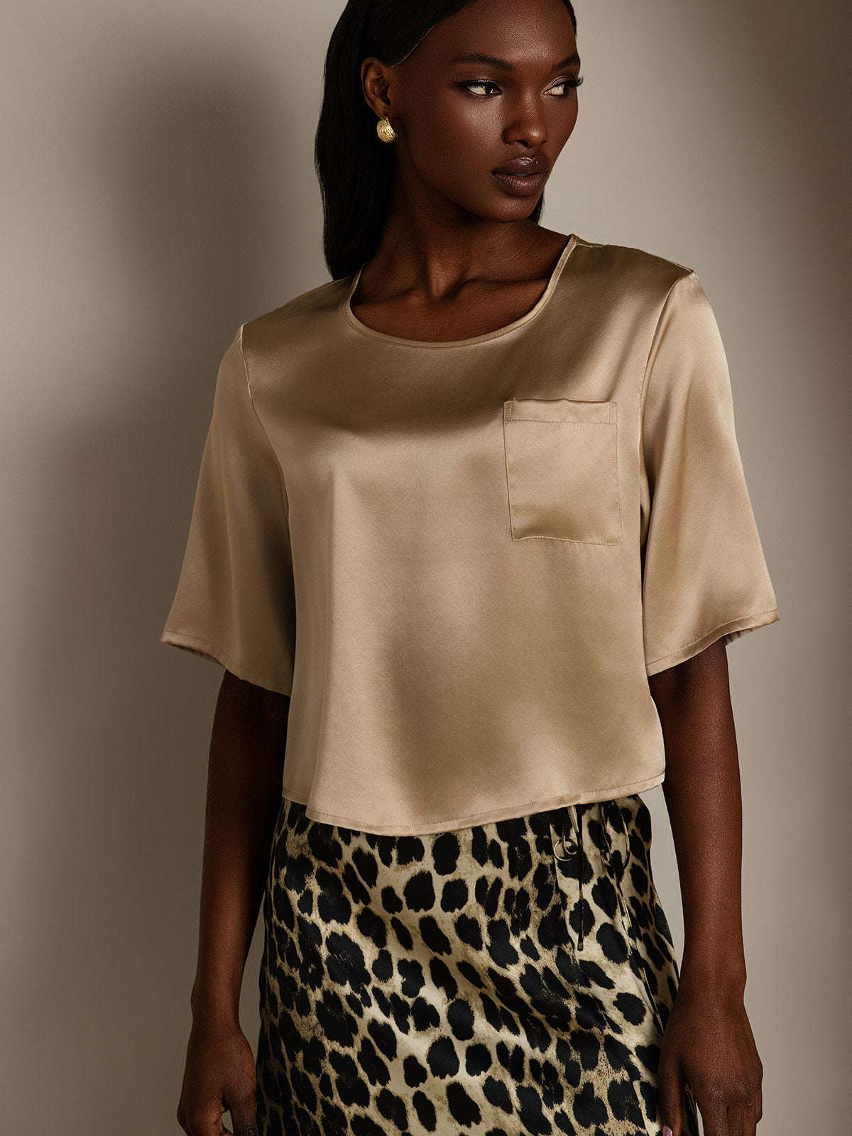 [Champagne] SilkSilky-NL Boat Hals Dames T-Shirt 004