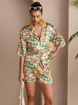 [Zandkrokodil] SilkSilky-NL Short Sleeve Notch Collar Dames Pyjama Set 001