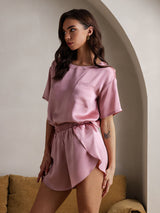 [Bleek Mauve] SilkSilky-NL Short Sleeve Split Dames Pyjama Set 005