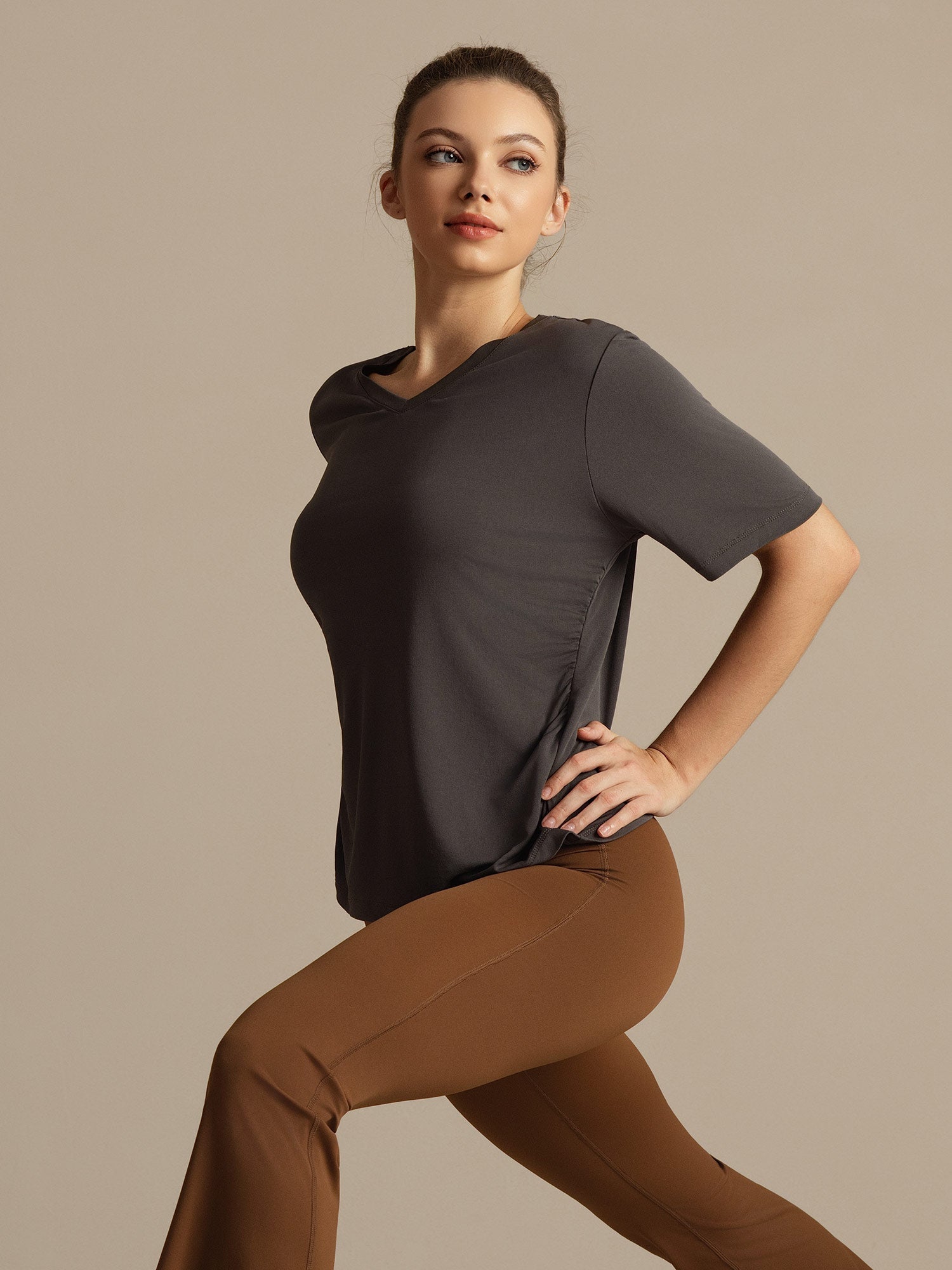 [Grijs] SilkSilky-NL Korte Mouw V Hals Dames T-Shirt 009