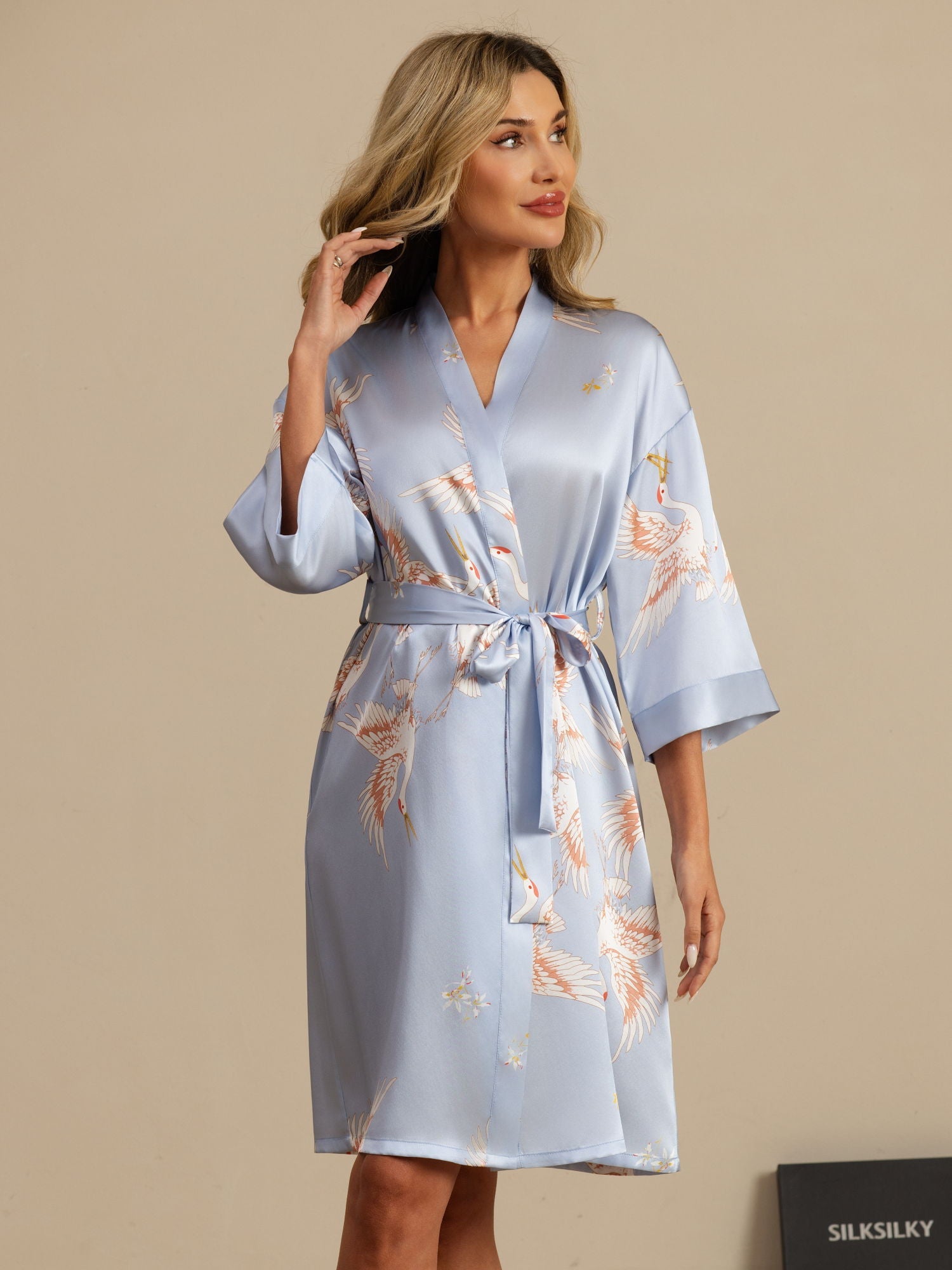 [Lichtblauw] SilkSilky-NL 19Momme 3/4 Mouw Dames Kamerjas 003