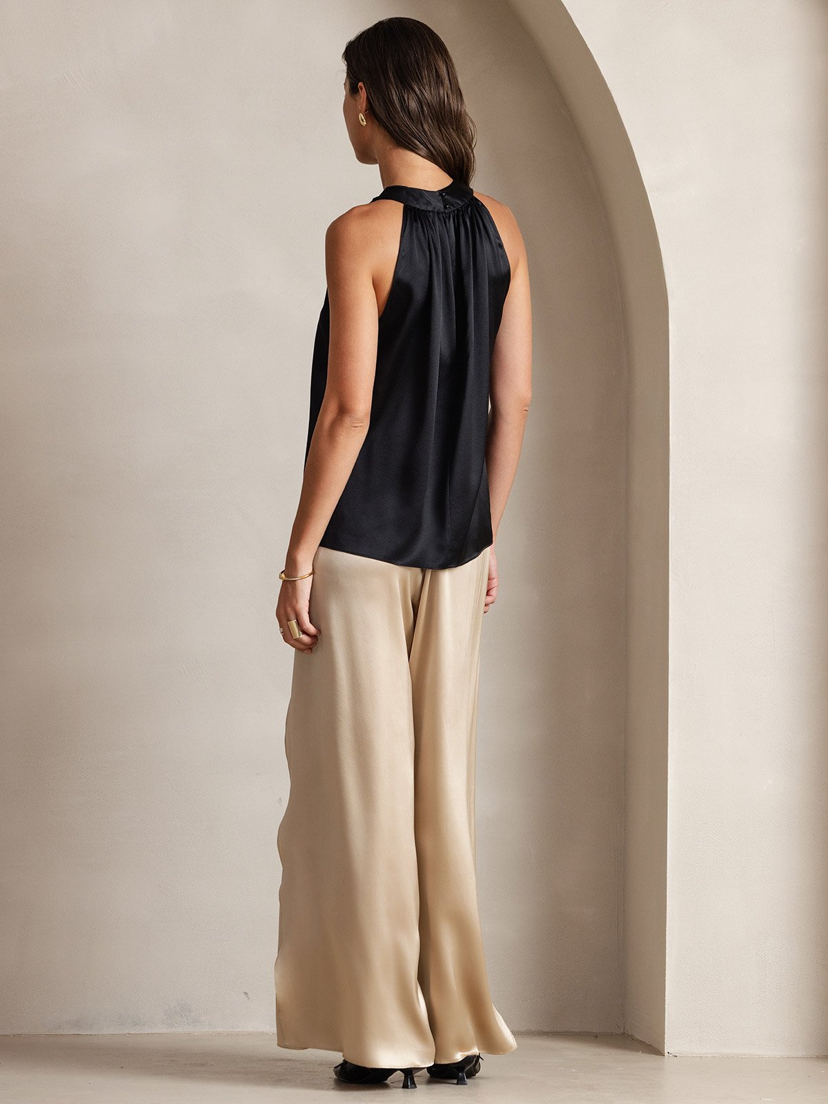 [Zwart] SilkSilky-NL 19Momme Zijde Mouwloos Womens T-Shirt 002