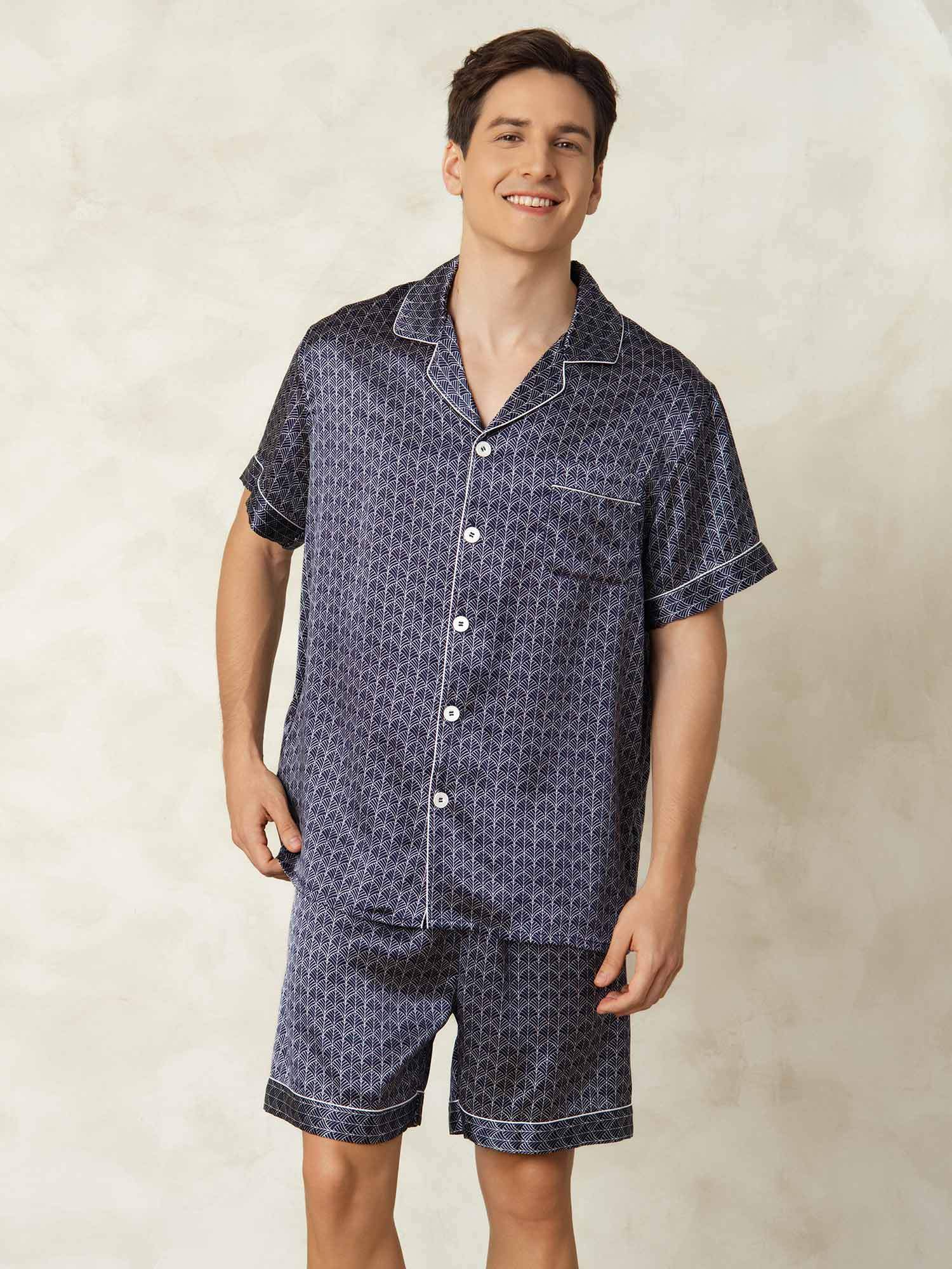 [MarineGinkgo] SilkSilky-NL Zijde Kraag Heren Pyjama Set 005