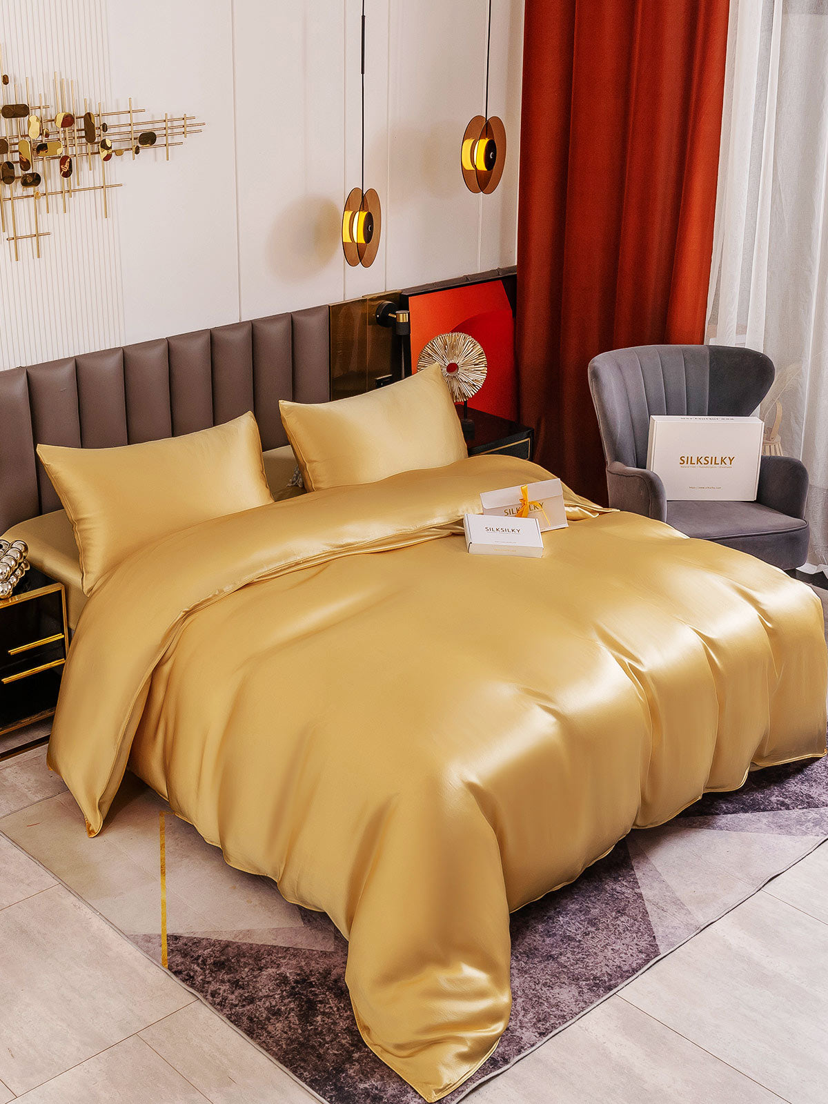 SilkSilky NL 19Momme Pure Silk Bedding Set Champagne 003